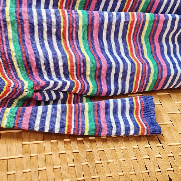 TALBOLTS, Multi-Colored Petunia Stripe Linen Crewneck, Fall, Officewear Sweater - Picture 2 of 5